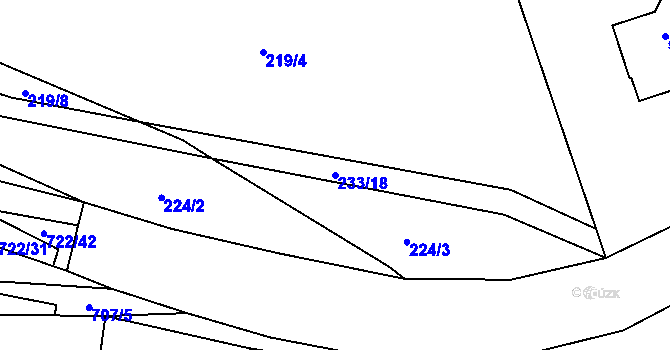 Parcela st. 233/18 v KÚ Kunice, Katastrální mapa