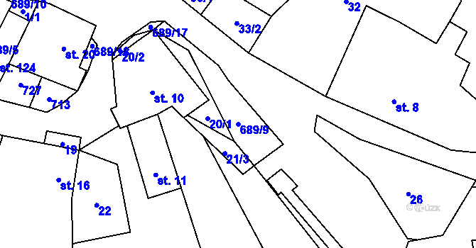 Parcela st. 689/9 v KÚ Kunice, Katastrální mapa