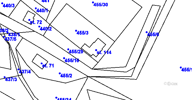 Parcela st. 114 v KÚ Kunice, Katastrální mapa