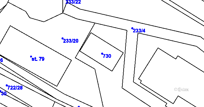 Parcela st. 730 v KÚ Kunice, Katastrální mapa