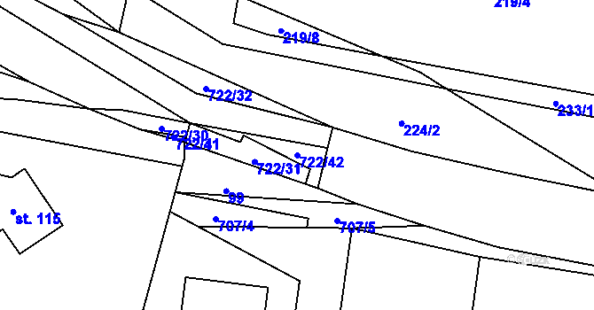 Parcela st. 722/42 v KÚ Kunice, Katastrální mapa