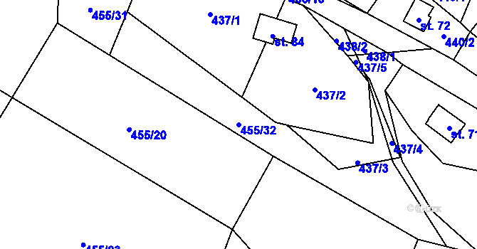 Parcela st. 455/32 v KÚ Kunice, Katastrální mapa