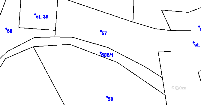 Parcela st. 686/1 v KÚ Kunice, Katastrální mapa