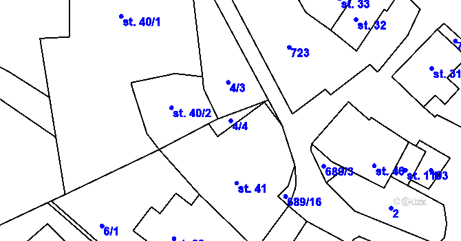 Parcela st. 4/4 v KÚ Kunice, Katastrální mapa