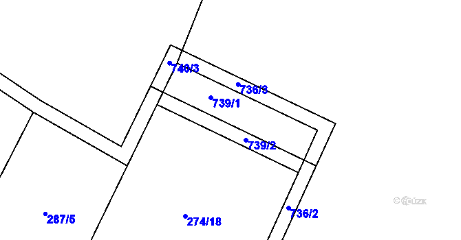 Parcela st. 739 v KÚ Kunice, Katastrální mapa