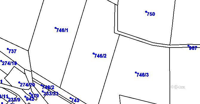 Parcela st. 746 v KÚ Kunice, Katastrální mapa