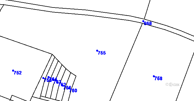 Parcela st. 755 v KÚ Kunice, Katastrální mapa