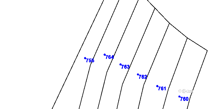 Parcela st. 764 v KÚ Kunice, Katastrální mapa
