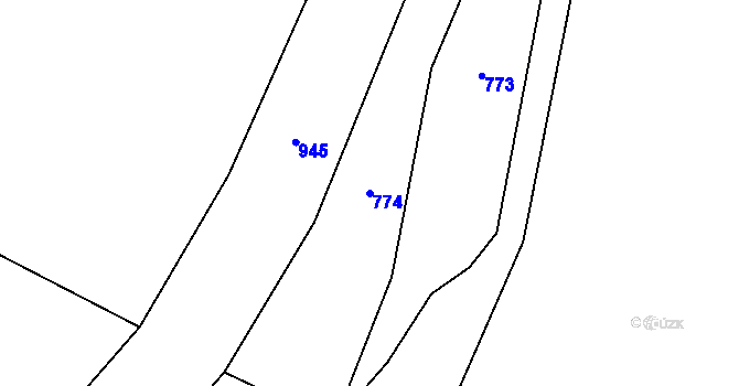 Parcela st. 774 v KÚ Kunice, Katastrální mapa
