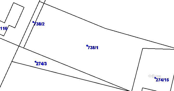 Parcela st. 738/1 v KÚ Kunice, Katastrální mapa