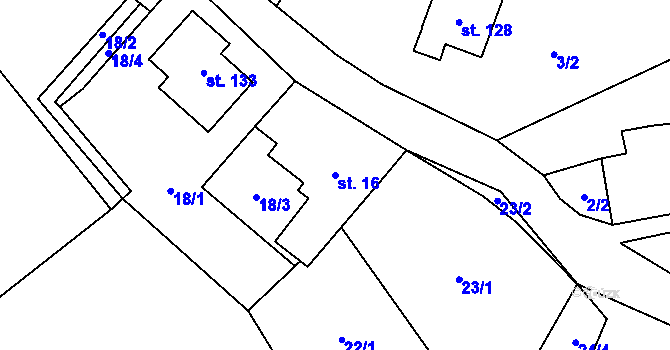 Parcela st. 16 v KÚ Kuničky, Katastrální mapa