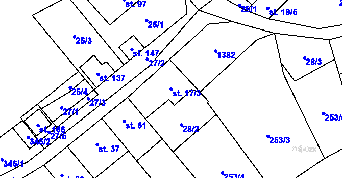 Parcela st. 17/3 v KÚ Kuničky, Katastrální mapa