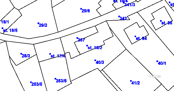 Parcela st. 18/2 v KÚ Kuničky, Katastrální mapa