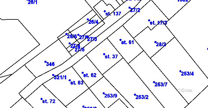 Parcela st. 37 v KÚ Kuničky, Katastrální mapa