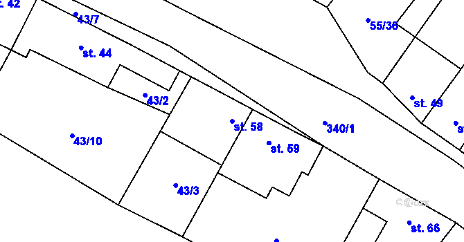 Parcela st. 58 v KÚ Kuničky, Katastrální mapa