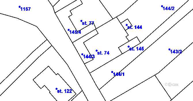 Parcela st. 74 v KÚ Kuničky, Katastrální mapa