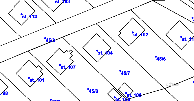 Parcela st. 104 v KÚ Kuničky, Katastrální mapa