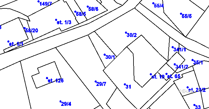 Parcela st. 30/1 v KÚ Kuničky, Katastrální mapa