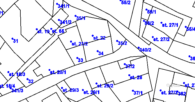 Parcela st. 34 v KÚ Kuničky, Katastrální mapa