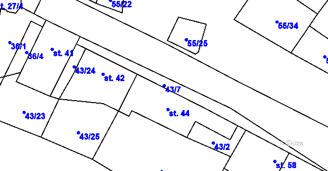 Parcela st. 43/7 v KÚ Kuničky, Katastrální mapa