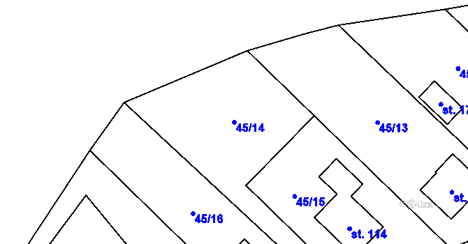 Parcela st. 45/14 v KÚ Kuničky, Katastrální mapa