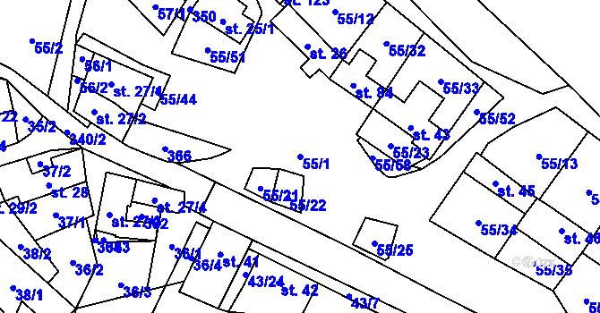 Parcela st. 55/1 v KÚ Kuničky, Katastrální mapa