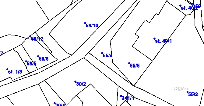 Parcela st. 55/4 v KÚ Kuničky, Katastrální mapa