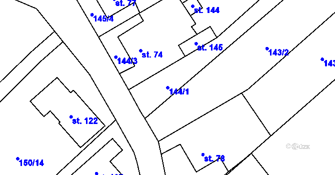 Parcela st. 144/1 v KÚ Kuničky, Katastrální mapa