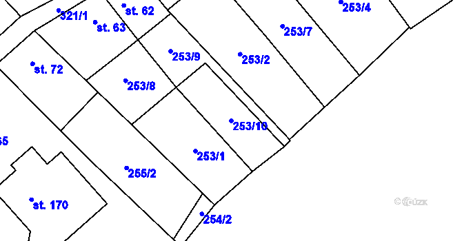 Parcela st. 253/10 v KÚ Kuničky, Katastrální mapa