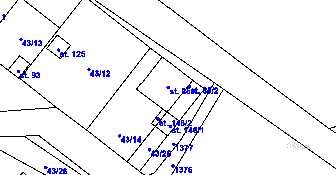 Parcela st. 85/1 v KÚ Kuničky, Katastrální mapa