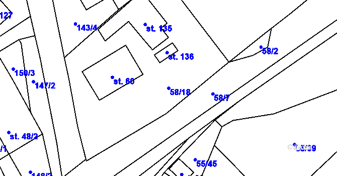 Parcela st. 58/18 v KÚ Kuničky, Katastrální mapa