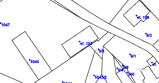 Parcela st. 153 v KÚ Kuničky, Katastrální mapa