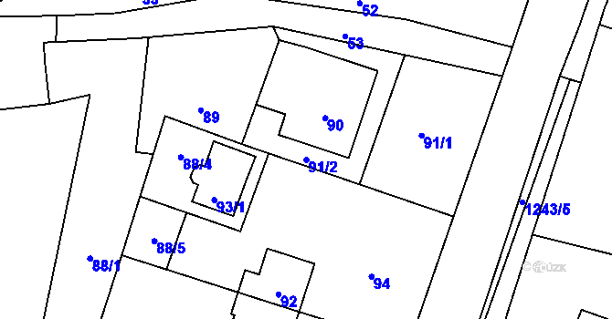 Parcela st. 91/2 v KÚ Kunín, Katastrální mapa
