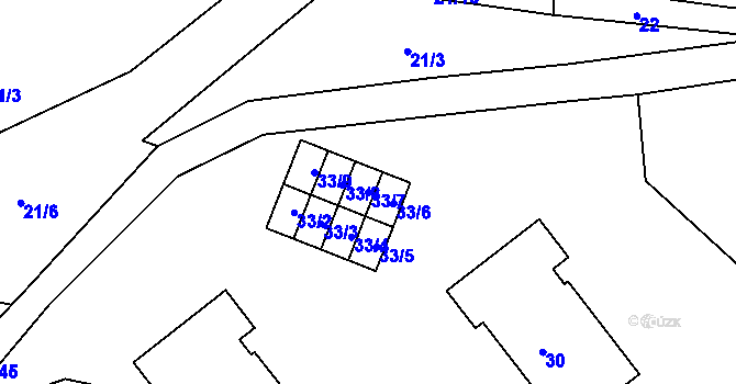 Parcela st. 33/7 v KÚ Kunín, Katastrální mapa