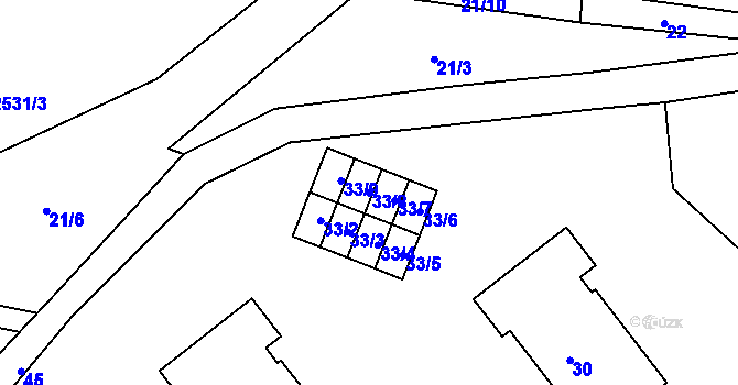 Parcela st. 33/8 v KÚ Kunín, Katastrální mapa
