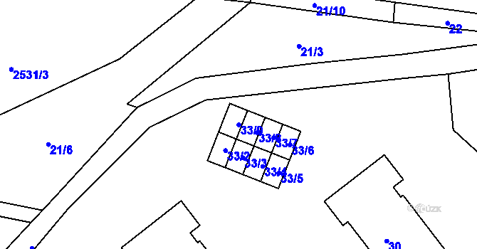 Parcela st. 33/9 v KÚ Kunín, Katastrální mapa