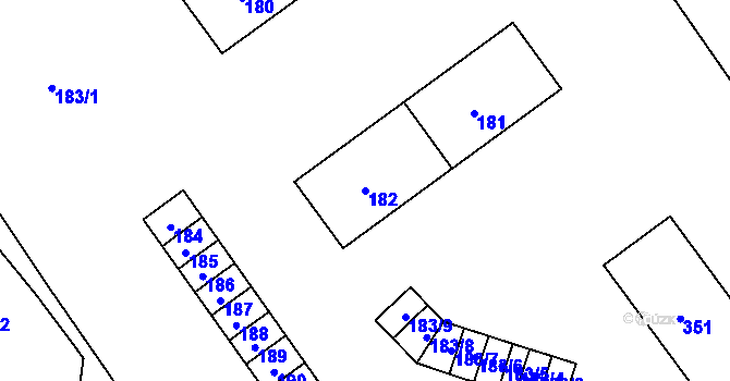 Parcela st. 182 v KÚ Kunín, Katastrální mapa