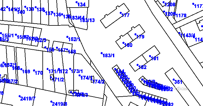Parcela st. 183/1 v KÚ Kunín, Katastrální mapa