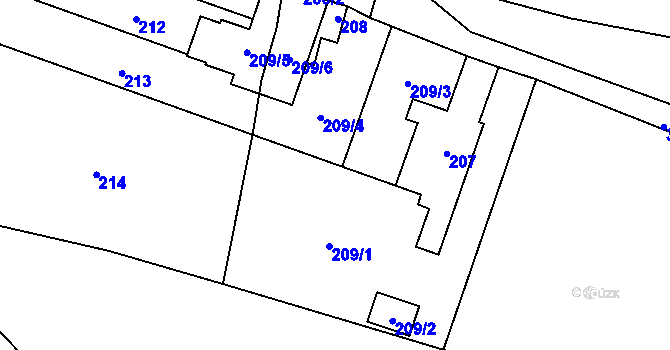 Parcela st. 209 v KÚ Kunín, Katastrální mapa