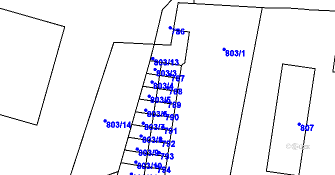 Parcela st. 788 v KÚ Kunín, Katastrální mapa