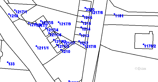 Parcela st. 1212 v KÚ Kunín, Katastrální mapa