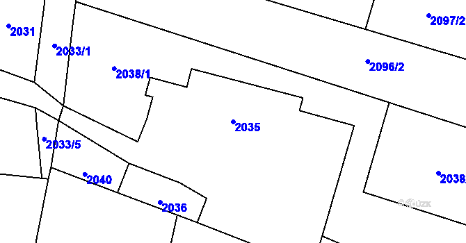 Parcela st. 2035 v KÚ Kunín, Katastrální mapa