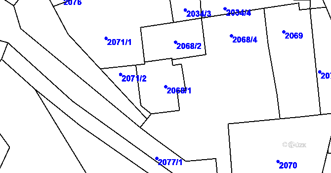 Parcela st. 2068/1 v KÚ Kunín, Katastrální mapa
