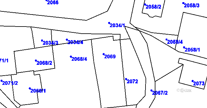 Parcela st. 2069 v KÚ Kunín, Katastrální mapa