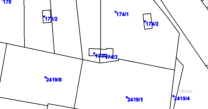 Parcela st. 174/3 v KÚ Kunín, Katastrální mapa