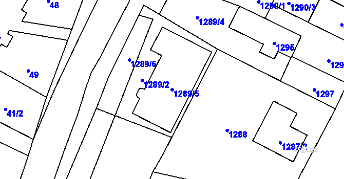 Parcela st. 1289/5 v KÚ Kunín, Katastrální mapa