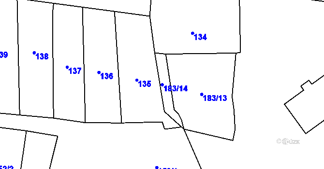 Parcela st. 183/14 v KÚ Kunín, Katastrální mapa