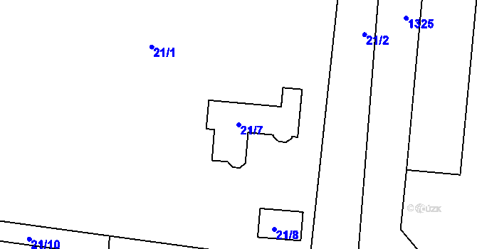 Parcela st. 21/7 v KÚ Kunín, Katastrální mapa