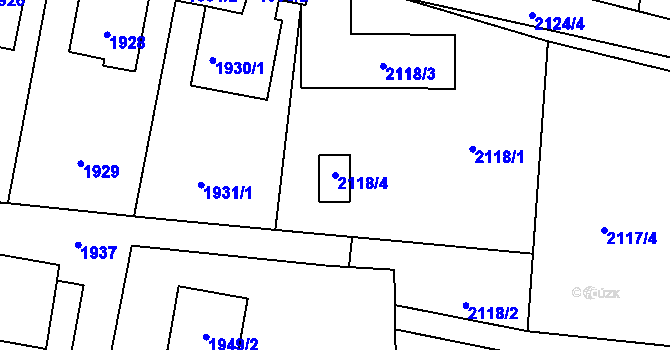 Parcela st. 2118/4 v KÚ Kunín, Katastrální mapa