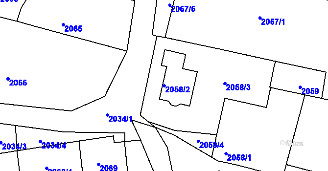 Parcela st. 2058/2 v KÚ Kunín, Katastrální mapa